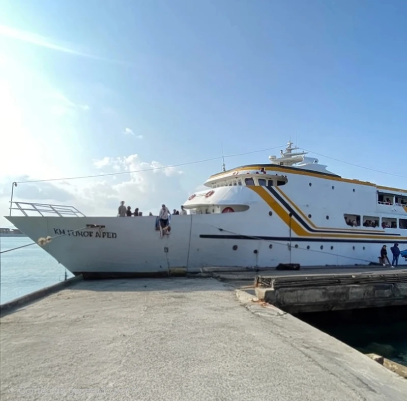 Ferry de pasajeros atracado en el muelle para la ruta entre Salakan y Luwuk en Sulawesi