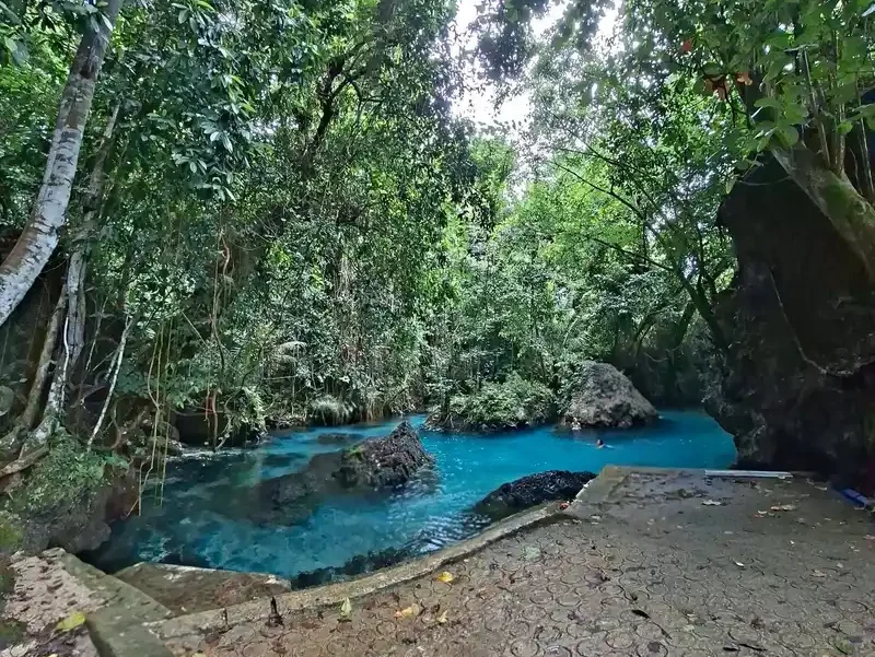 Lago Paisubatango en Banggai con aguas turquesas rodeadas de selva tropical indonesia