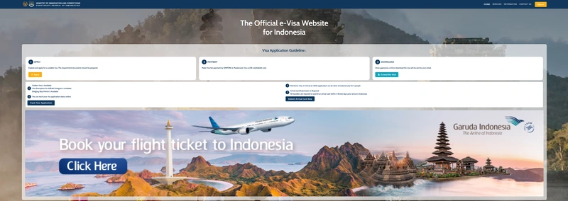 portal oficial de visados de Indonesia (evisa.imigrasi.go.id) para tramitar la e-VOA o el visado C1 de 60 días antes de viajar a Indonesia Sulawesi.